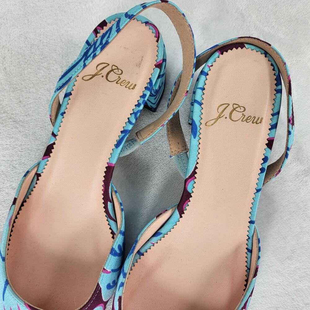 J.Crew Floral Slingback Heels Blue Purple Fabric Pumps Pointed Toe | 5.5 - Picture 4 of 15